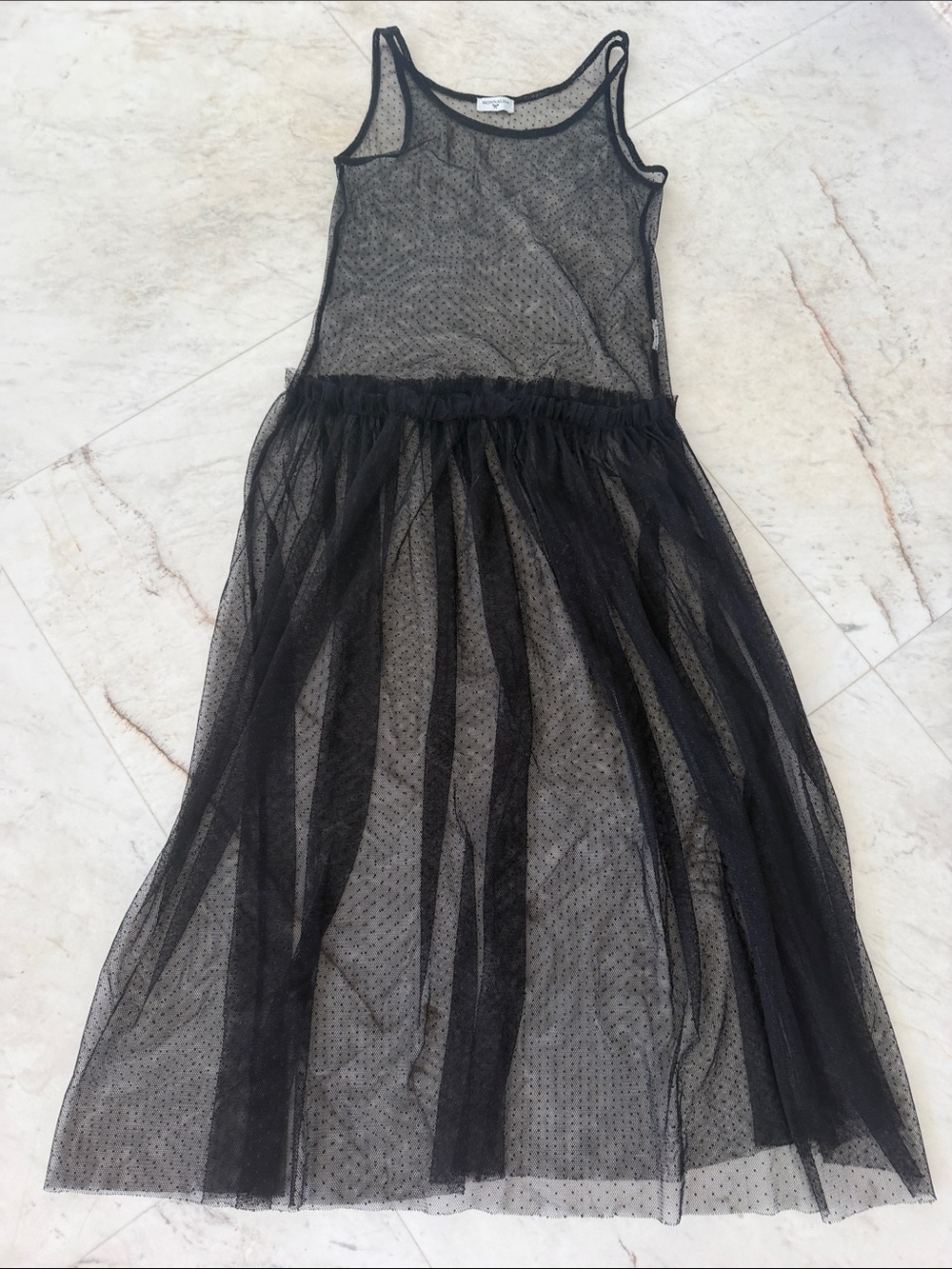 MonnaLisa Black Sheer Polka-Dot Mesh Tank